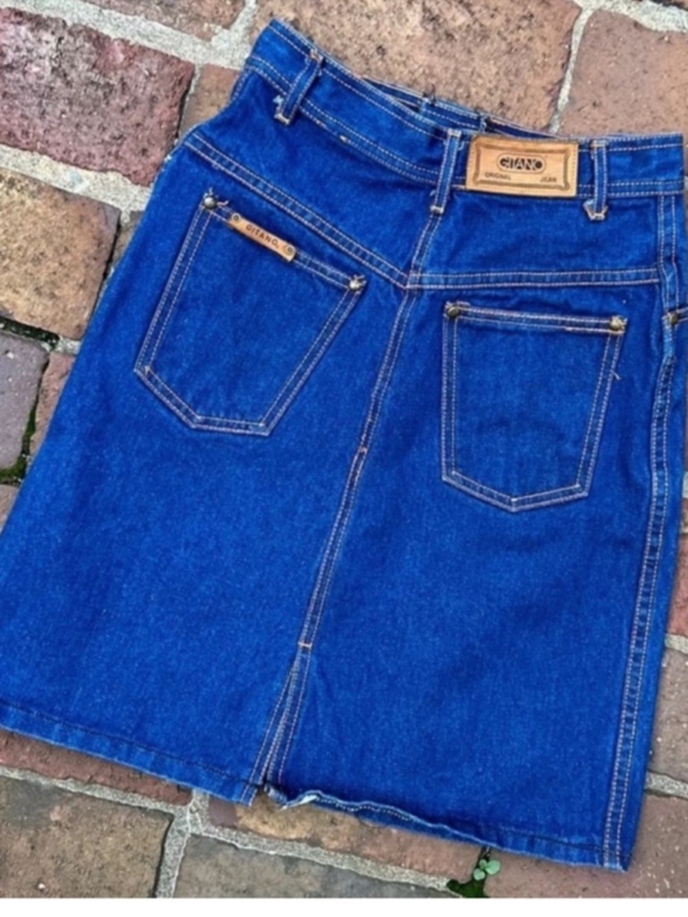 Vintage 80s Gitano Denim Jean Skirt W/ Orange Topstitching High Waist 26”